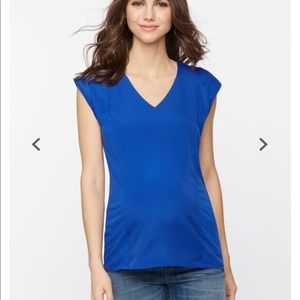 A Pea In The Pod Mixed Media Blue Maternity Top